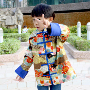 HMC248 日本燙金布料藍邊和風男童中國服
