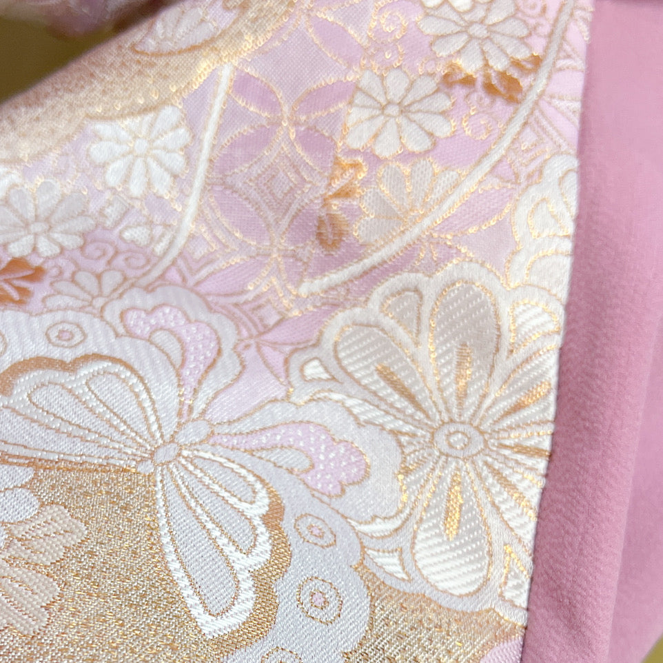 HMC114 日本製金欄金線淺粉紅蝴蝶女裝和風服