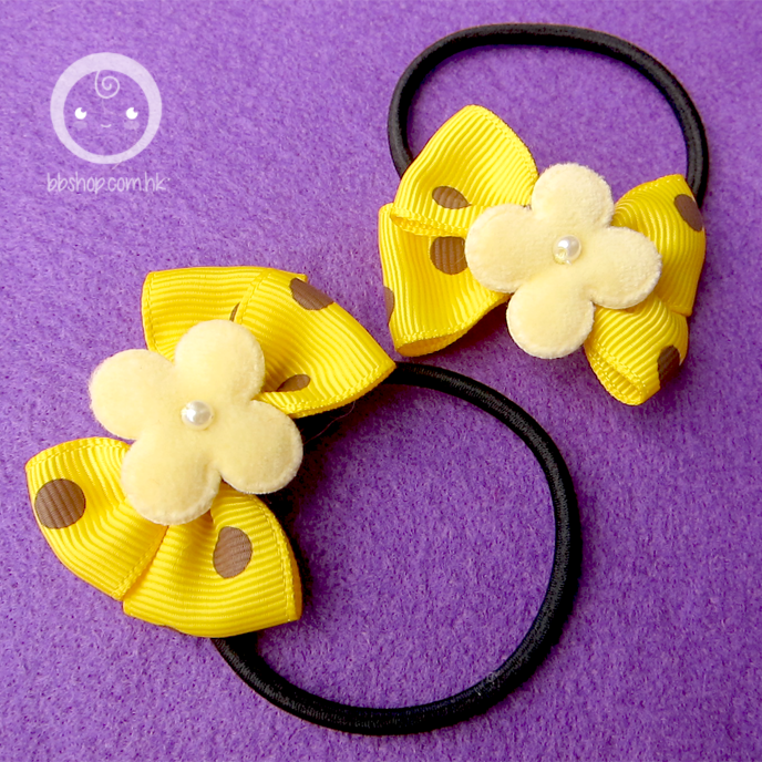 RB393 Yellow Flower Polka Dot Rubber Band