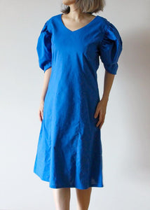 HMW107 泡泡袖藍色連身裙
