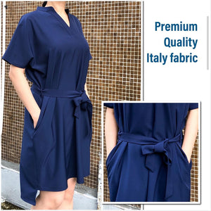 HMW103 意大利料短袖深藍連身裙