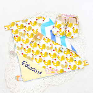 GS151 日本雞仔鞋仔及繡名安撫巾套裝 Japanese Little Chicken Baby Shoes and Comforter Gift Set