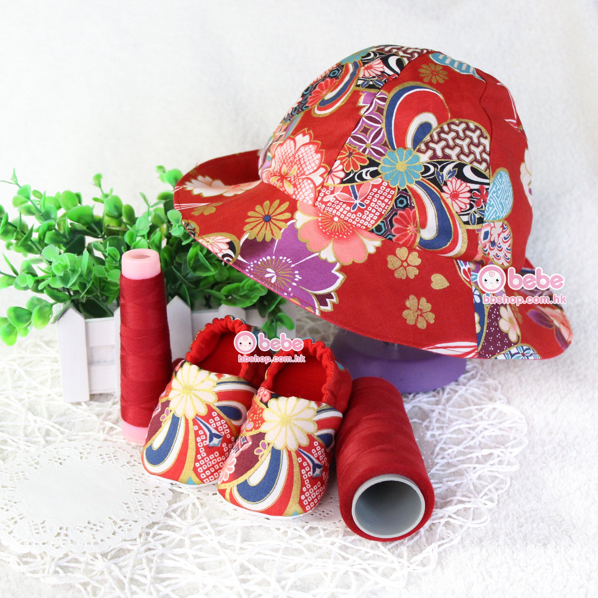 GS421 Gift Set - 日本燙金紅色和風帽仔及布鞋仔禮物套裝