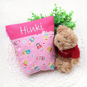 HEB257 粉紅色俄羅斯娃娃繡名紙尿片袋 Pink Russian Dolls Personalized Diaper Pouch