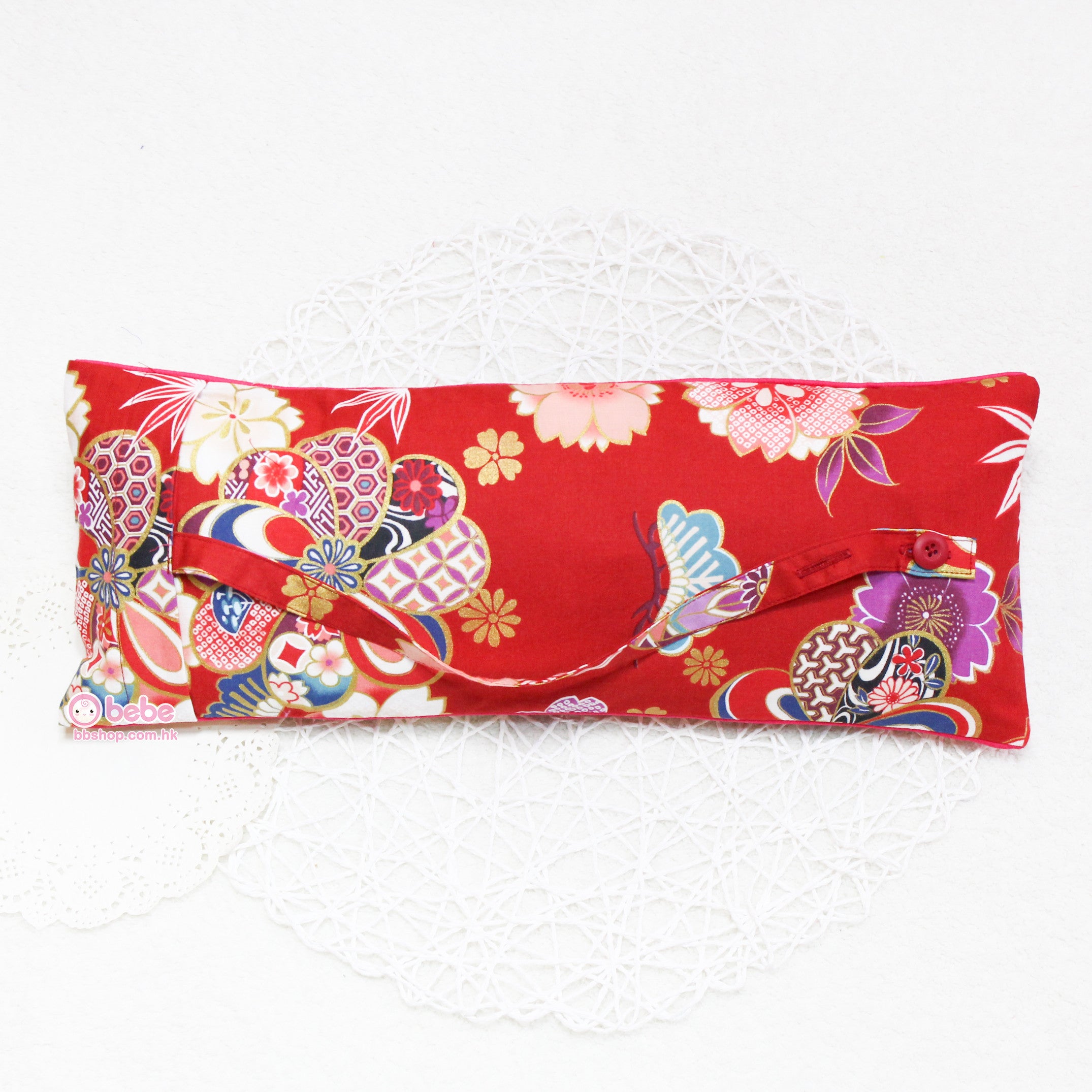 HEB739 紅色燙金繡球繡名安寧米袋 Red Gilded Japanese Fabric Personalized Rice Bag