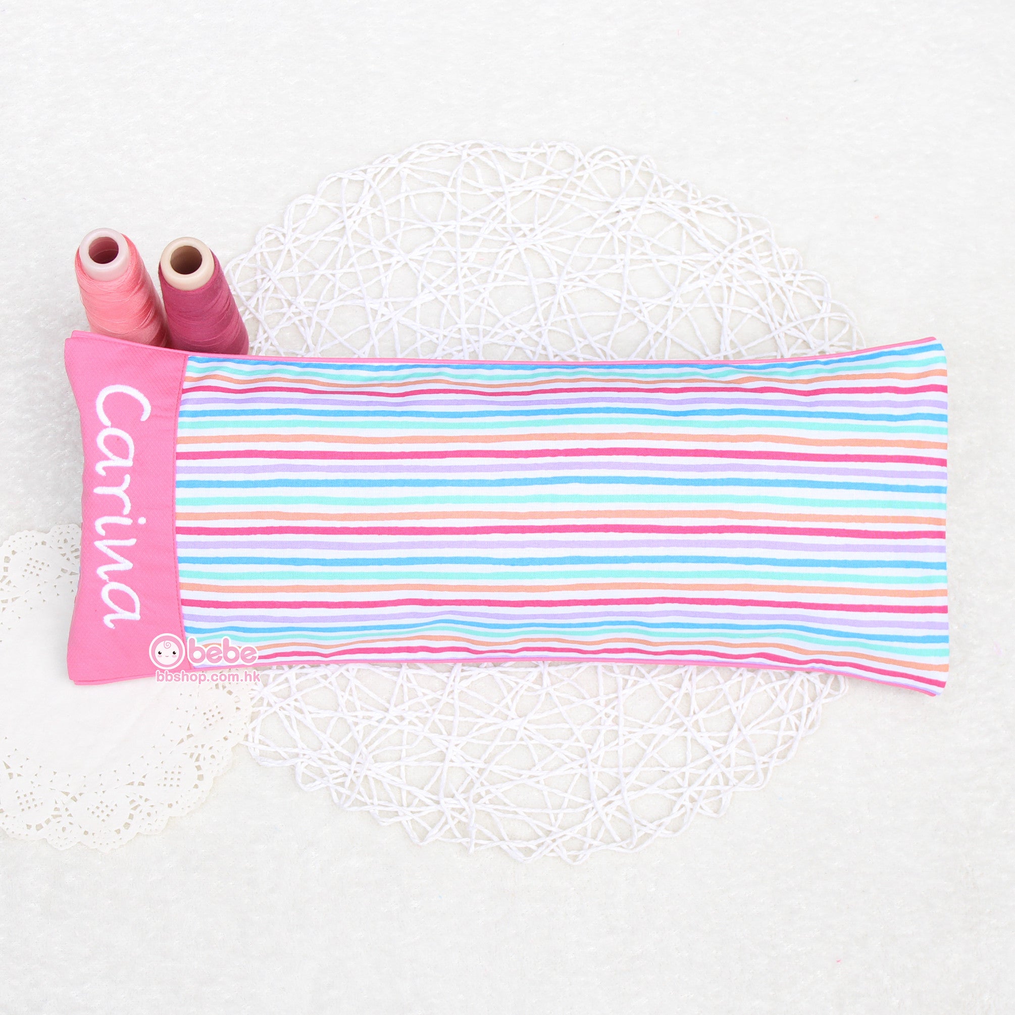 HEB722 粉紅色彩虹間條繡名安寧米袋 Pink Rainbow Stripes Personalized Rice Bag