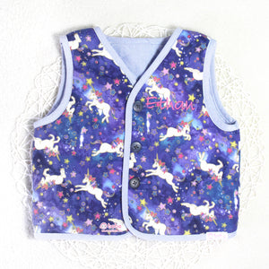 HMC120 繡名藍色獨角馬夾棉小背心 Blue Unicorn Baby Vest
