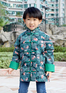 HMC257 日本暗紋布料綠色金魚男童中國服（斷碼現貨）