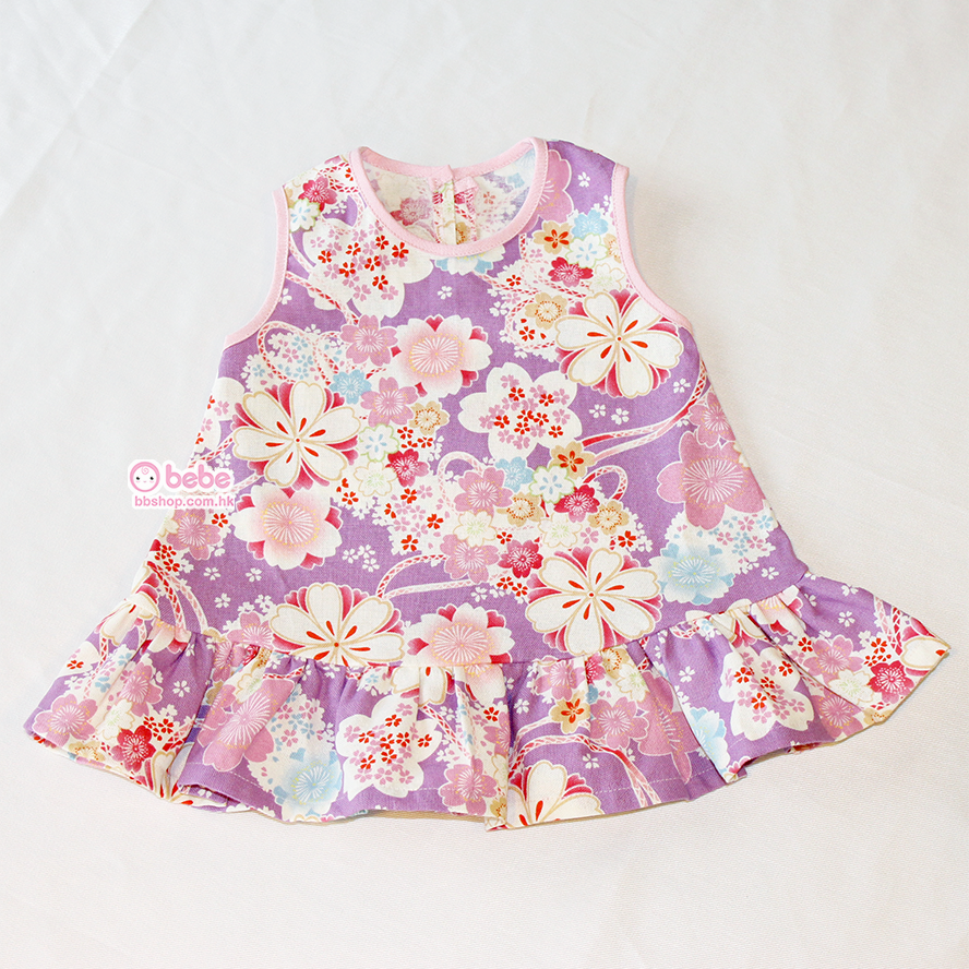 GS680 Gift Set - 日式紫色櫻花口水肩(連手製禮物袋)，布鞋仔及裙仔禮物套裝 Purple Sakura Set (Shoes, Dress, Personalized Baby Bib with Handmade Gift Bag)