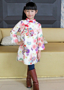 HMD296 燙金和風米色繡球女童中國服 Ivory Japan Pattern Cheongsam