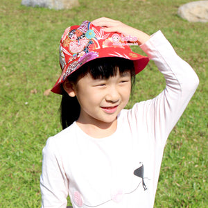 HMH421 日本和風燙金紅色/米色繡球帽仔 Red / White Japanese Pattern Baby Hat