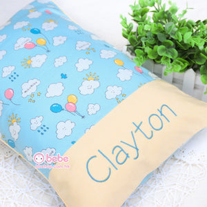 HEP285 淺藍色微笑白雲繡名枕頭套連枕頭仔（只限英文繡字）Light Blue Smiley Clouds Personalized Baby Pillow （English Embroidery Only）