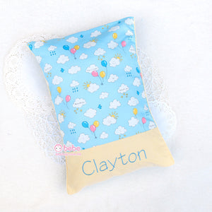 HEP285 淺藍色微笑白雲繡名枕頭套連枕頭仔（只限英文繡字）Light Blue Smiley Clouds Personalized Baby Pillow （English Embroidery Only）