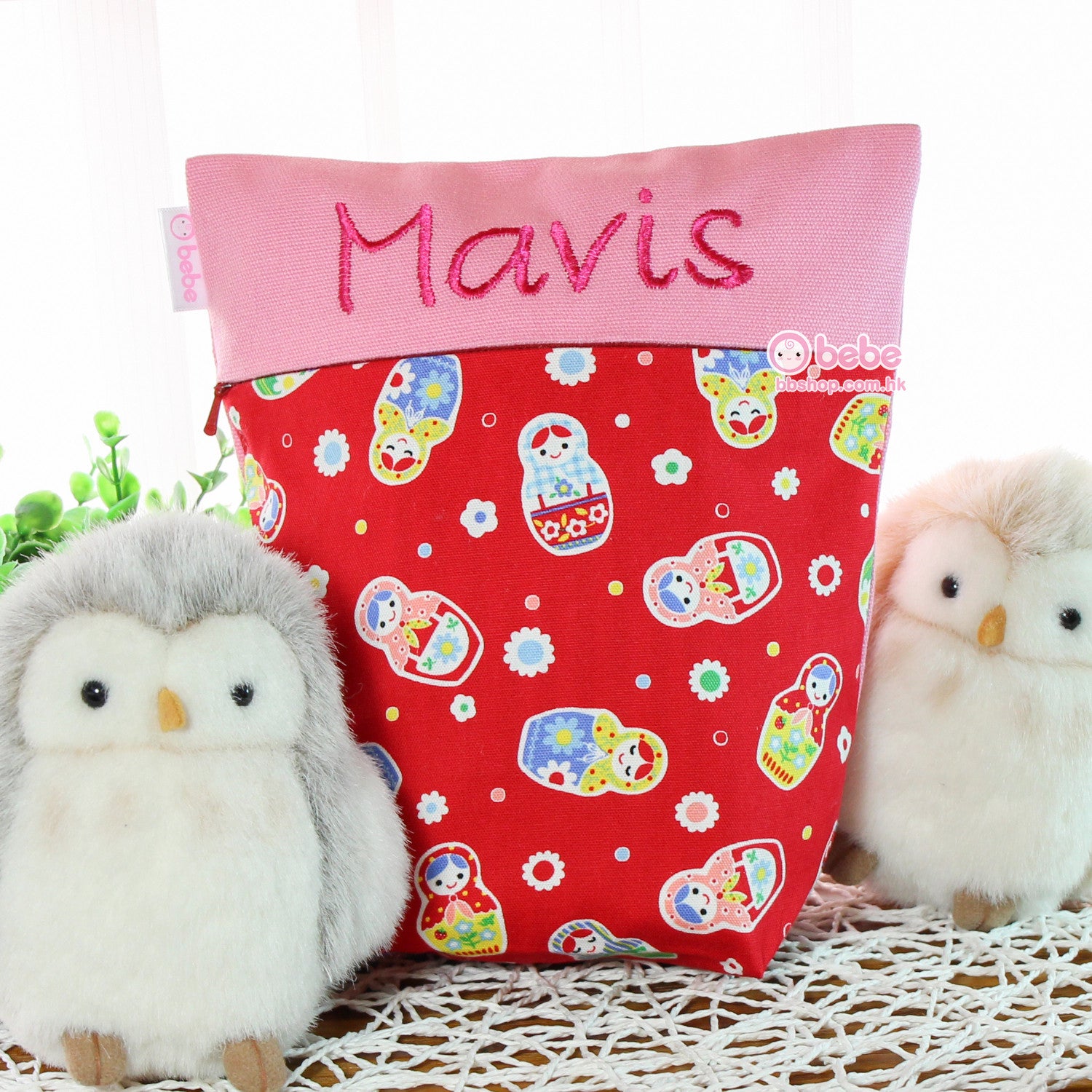 HEB256 紅色俄羅斯娃娃繡名紙尿片袋 Red Russian Dolls Personalized Diaper Pouch