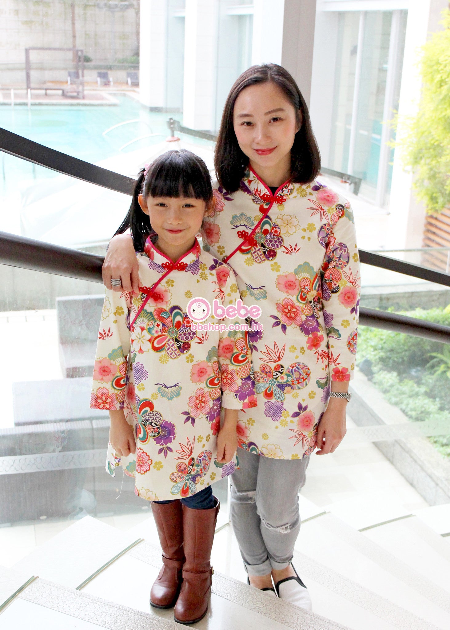 HMD670 日本燙金和風繡球母女裝中國服 Matching Mother-and-Daugther Japanese Pattern Cheongsam