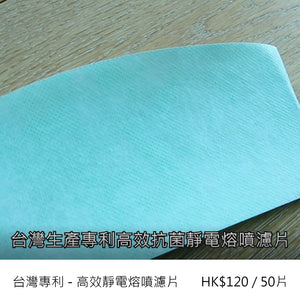 台灣專利靜電熔噴MB濾網專業級口罩過濾片（1包50片）