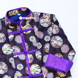 HMC252 日本燙金布料深紫色和花球男童中國服