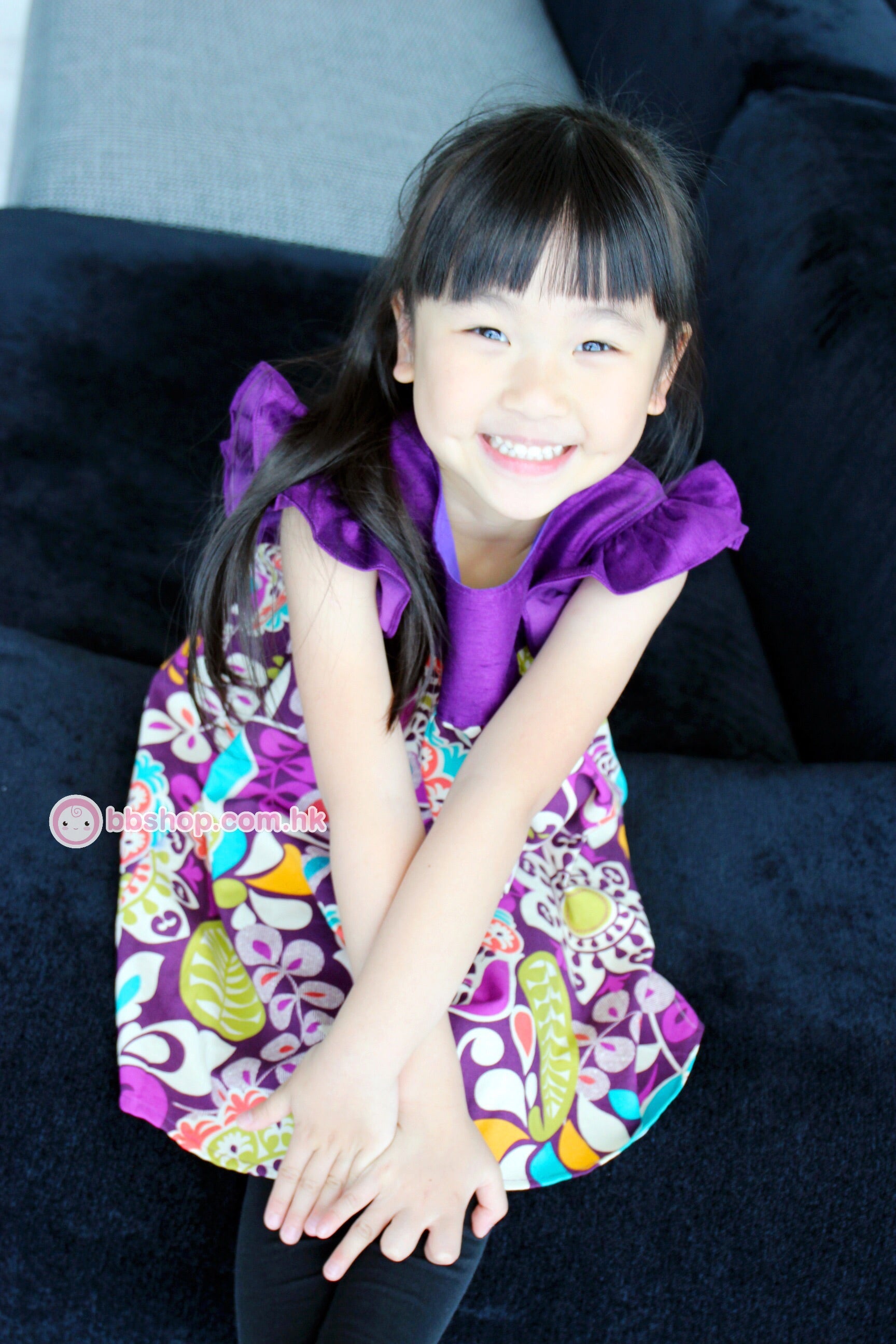 HMD224 美國布料紫色大花女童上衣