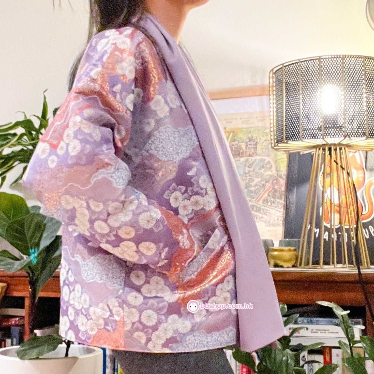 HMC113  淺紫金線和花女裝高級和風服（日本西陣織面布、歐洲布料領巾）
