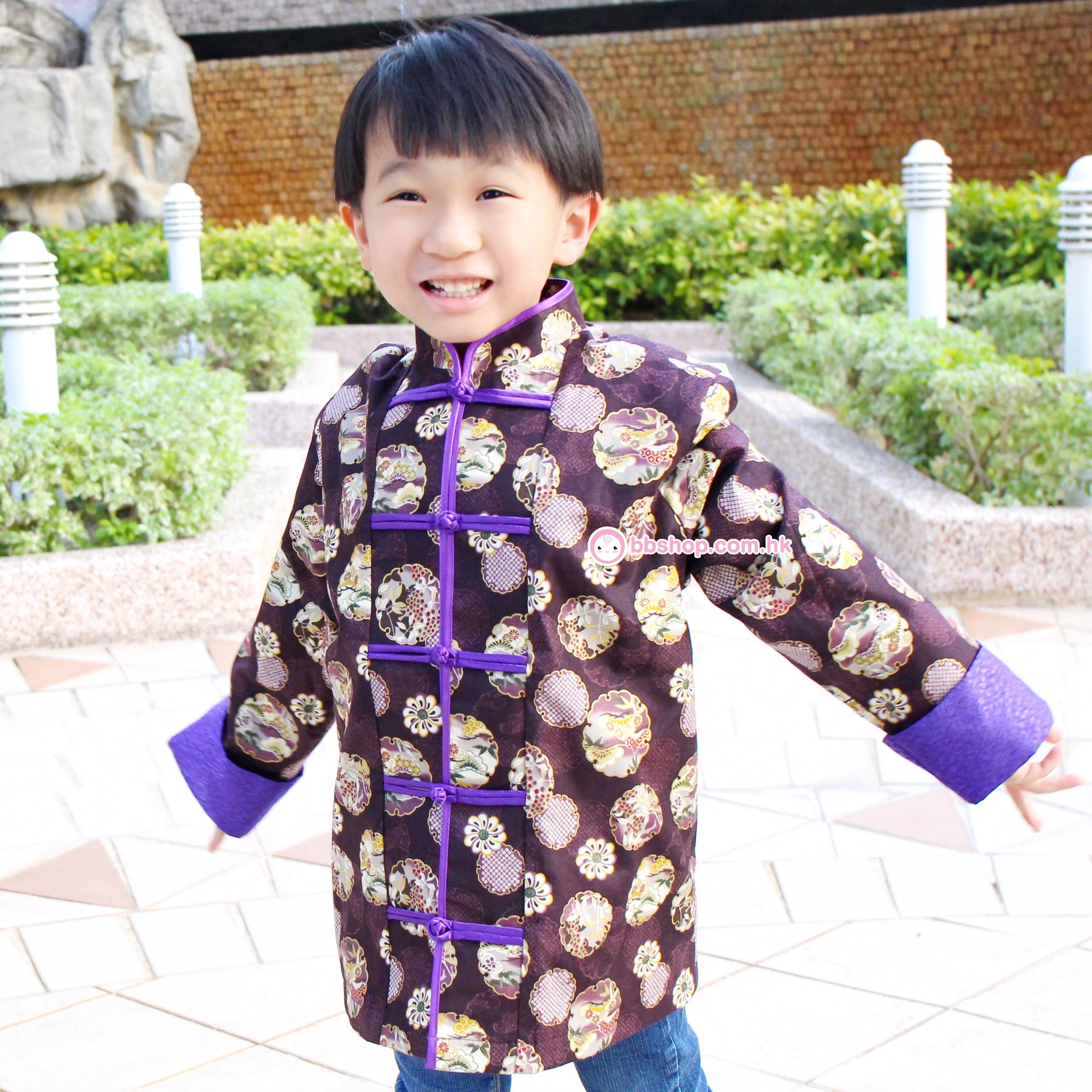 HMC252 日本燙金布料深紫色和花球男童中國服