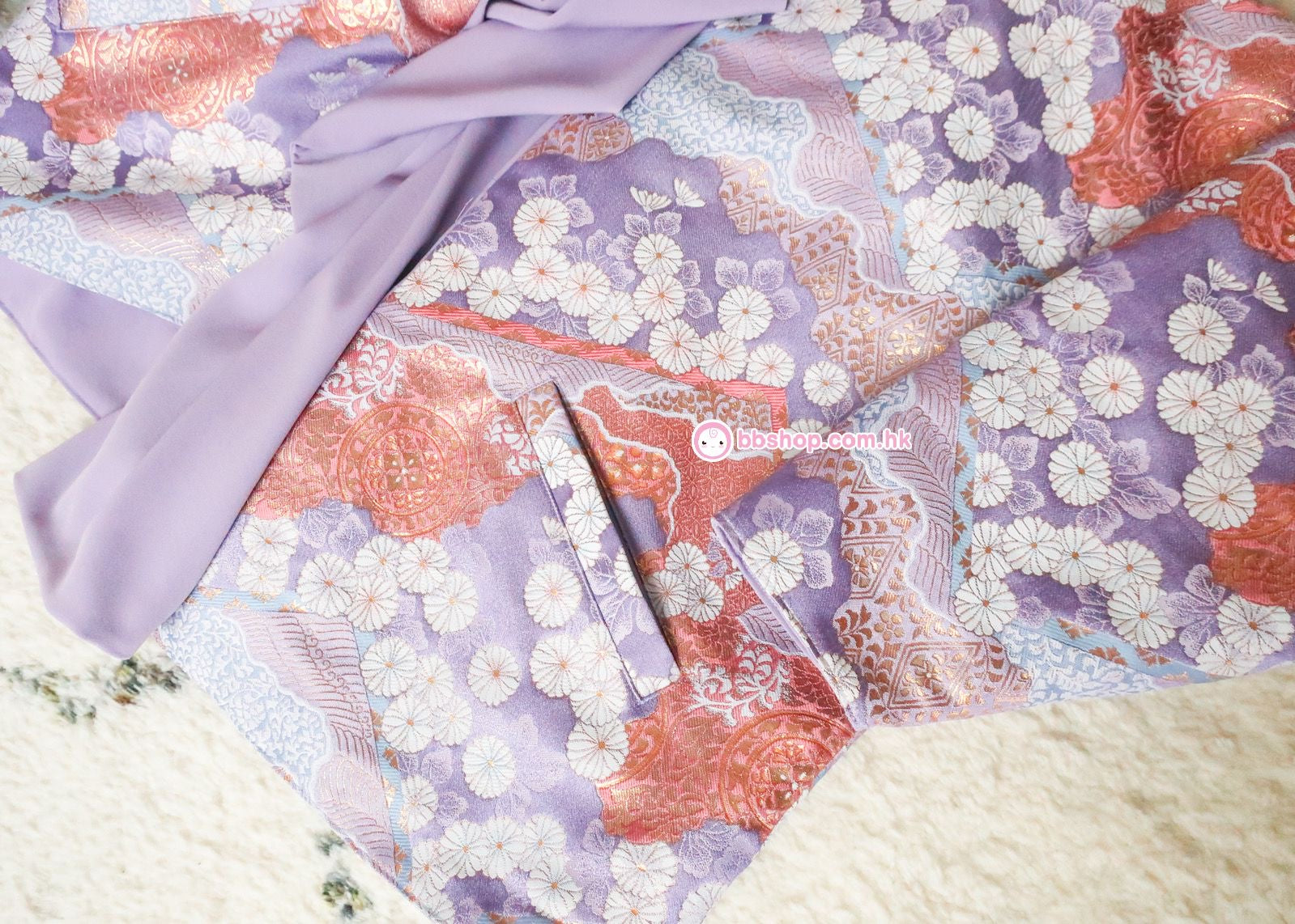 HMC113  淺紫金線和花女裝高級和風服（日本西陣織面布、韓國布領巾）